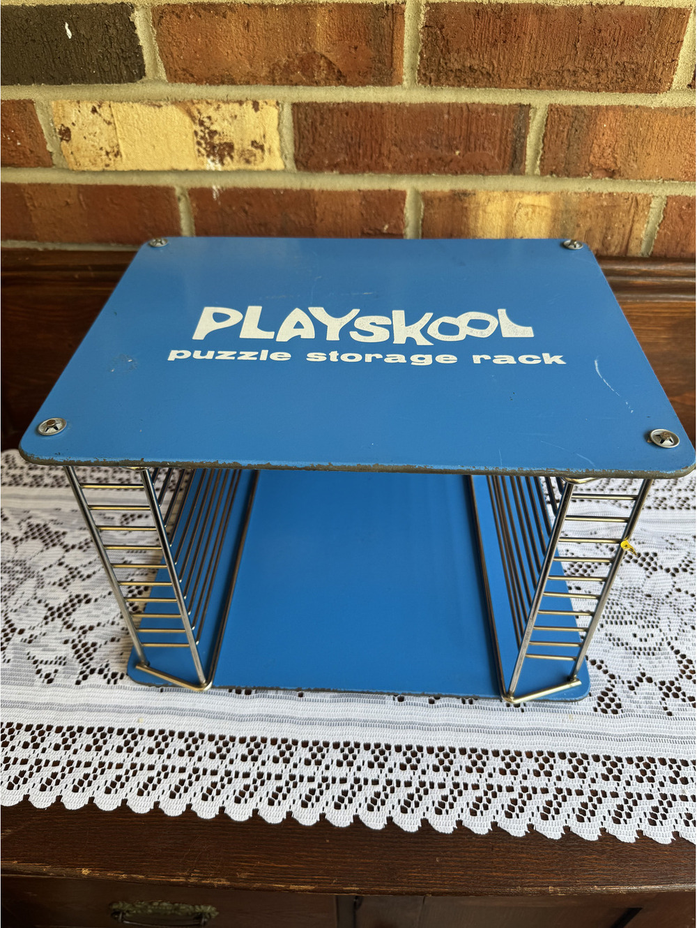 Vintage Playskool Blue Metal Puzzle Storage Rack